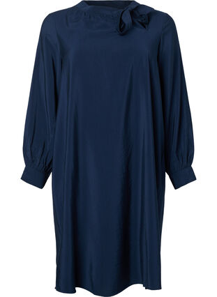 Langärmliges Kleid aus Viskose mit Schleife, Total Eclipse, Packshot image number 0