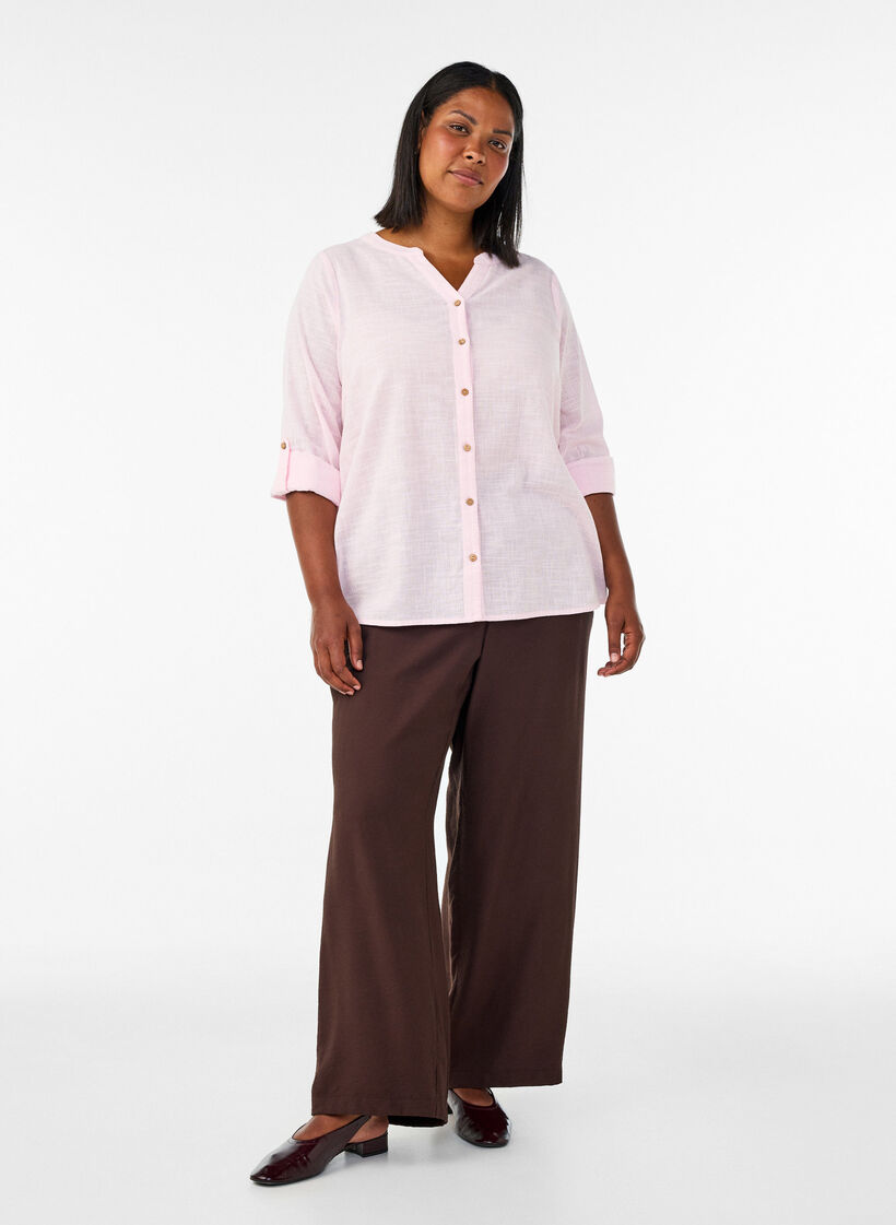 Baumwollbluse mit V-Ausschnitt, Rot, Model image number 1