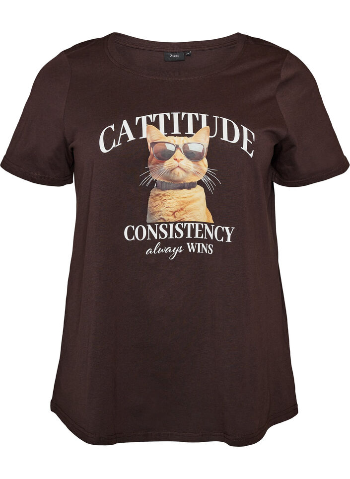 T-Shirt aus Baumwolle mit Frontprint, Braun, Packshot image number 0