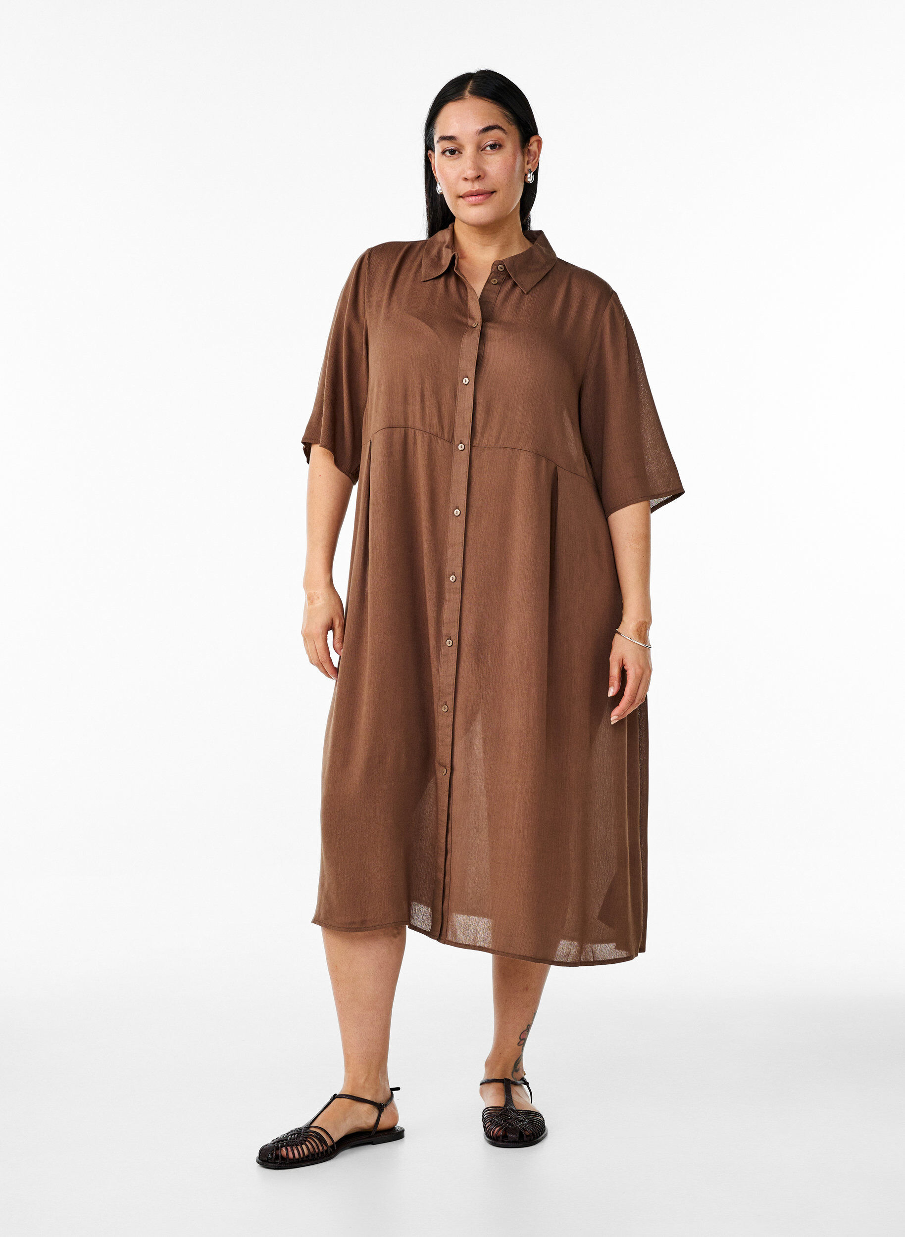 Zizzi Midikleid mit kurzen &Auml;rmeln, Gr&uuml;n, Model image number 1