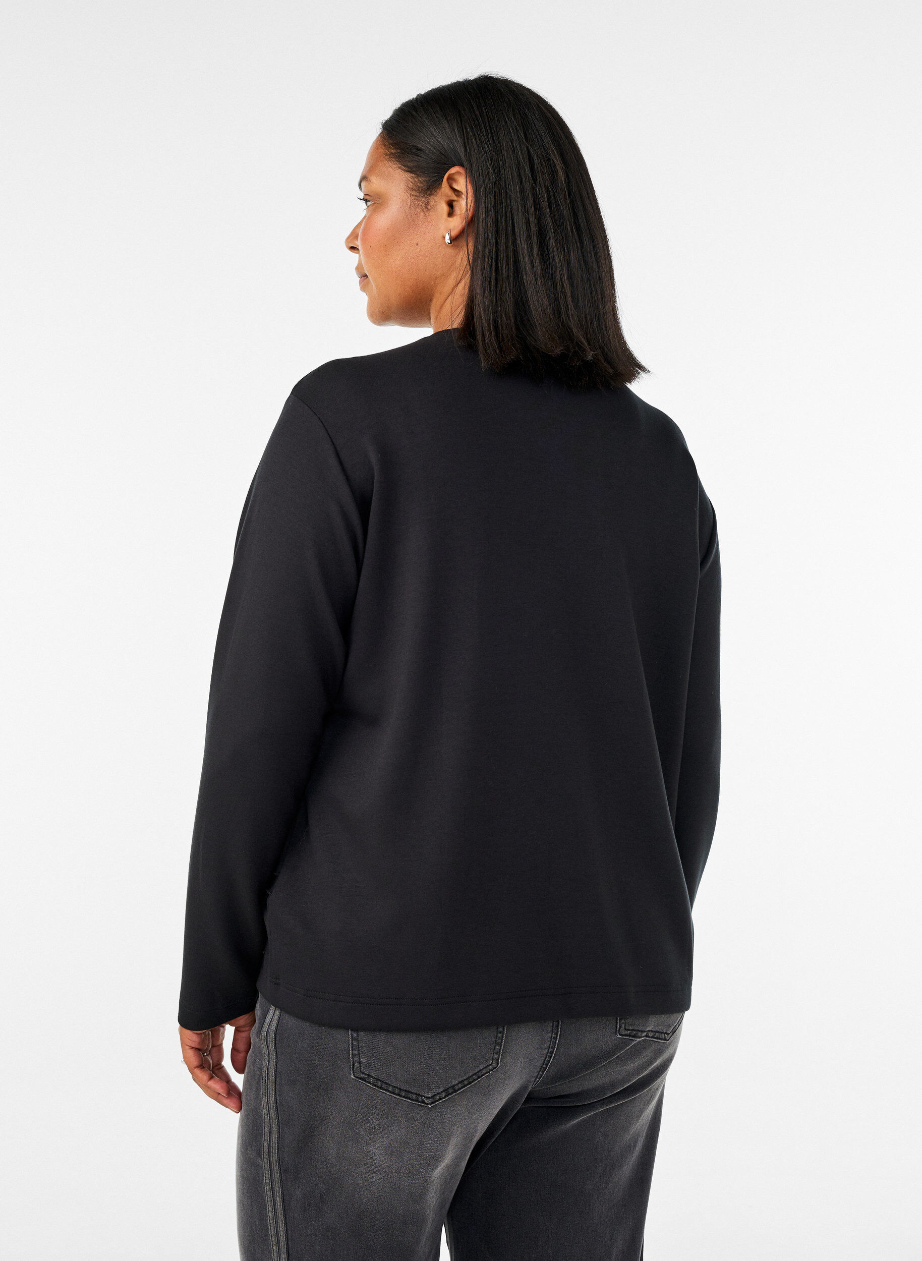 ZizziBluse aus Jersey mit diagonalem R&uuml;schendetail, Schwarz, Model image number 2