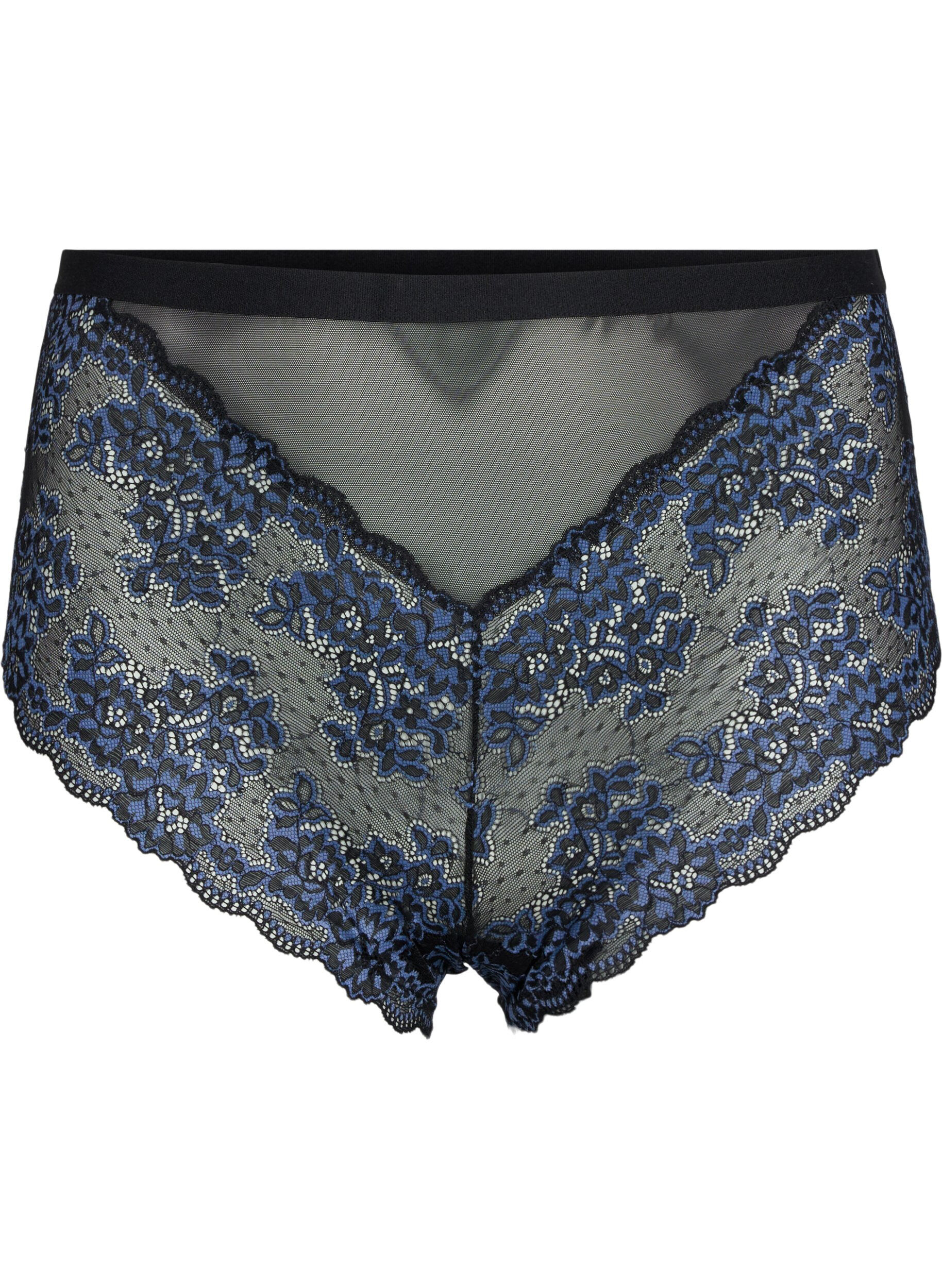 Zizzi Slip mit Spitze und hoher Taille, Black w. blue lace, Packshot image number 0