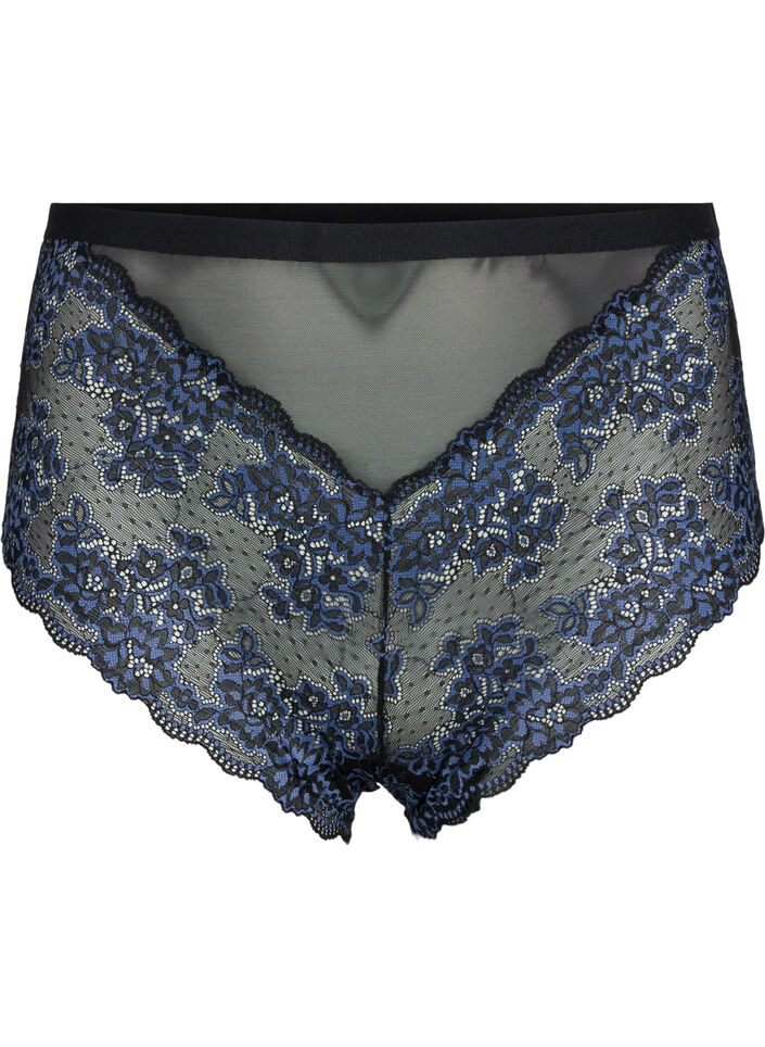 Slip mit Spitze und hoher Taille, Black w. blue lace, Packshot image number 0