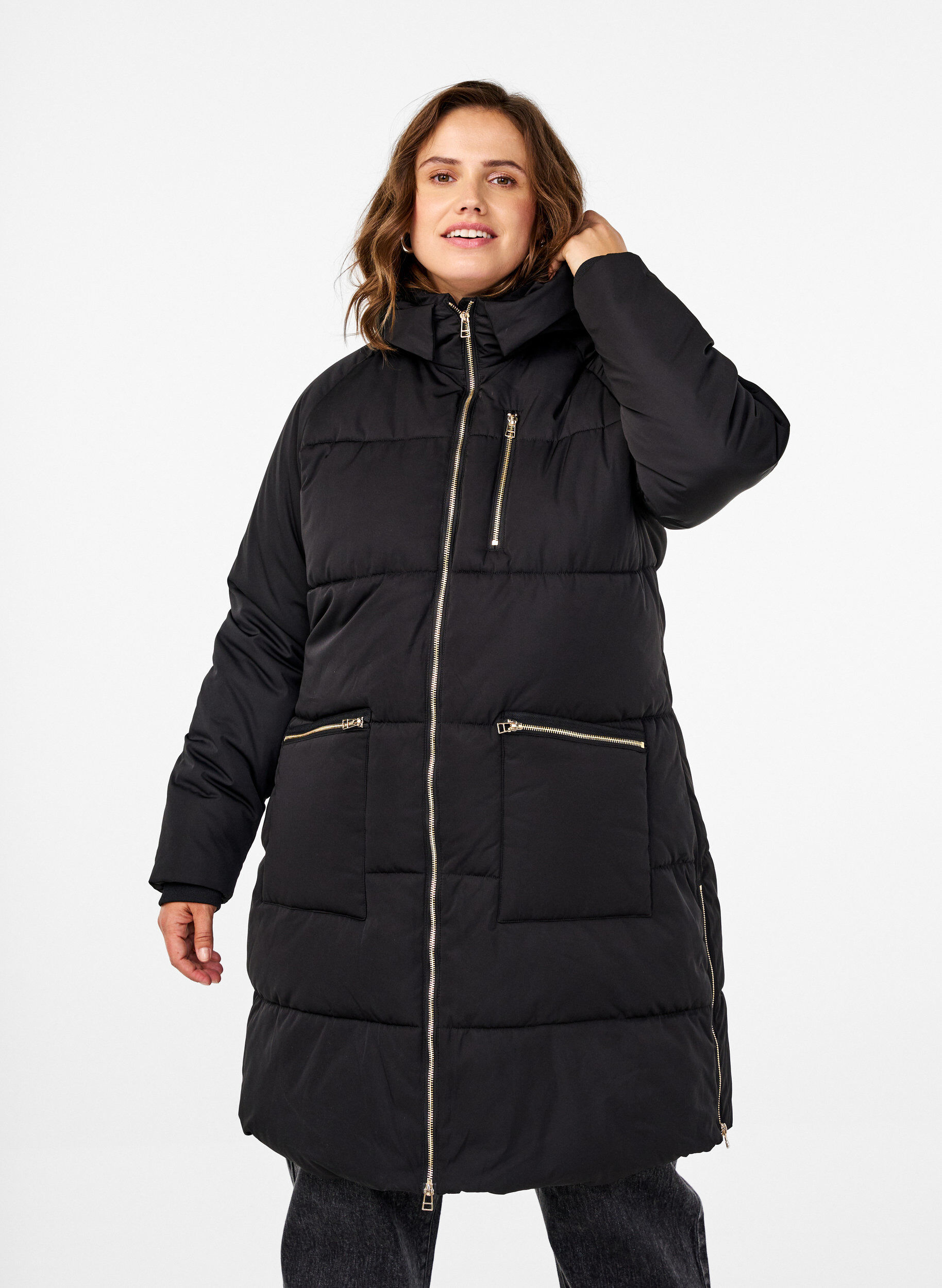 Zizzi Pufferjacke mit Kapuze, Schwarz, Model image number 0