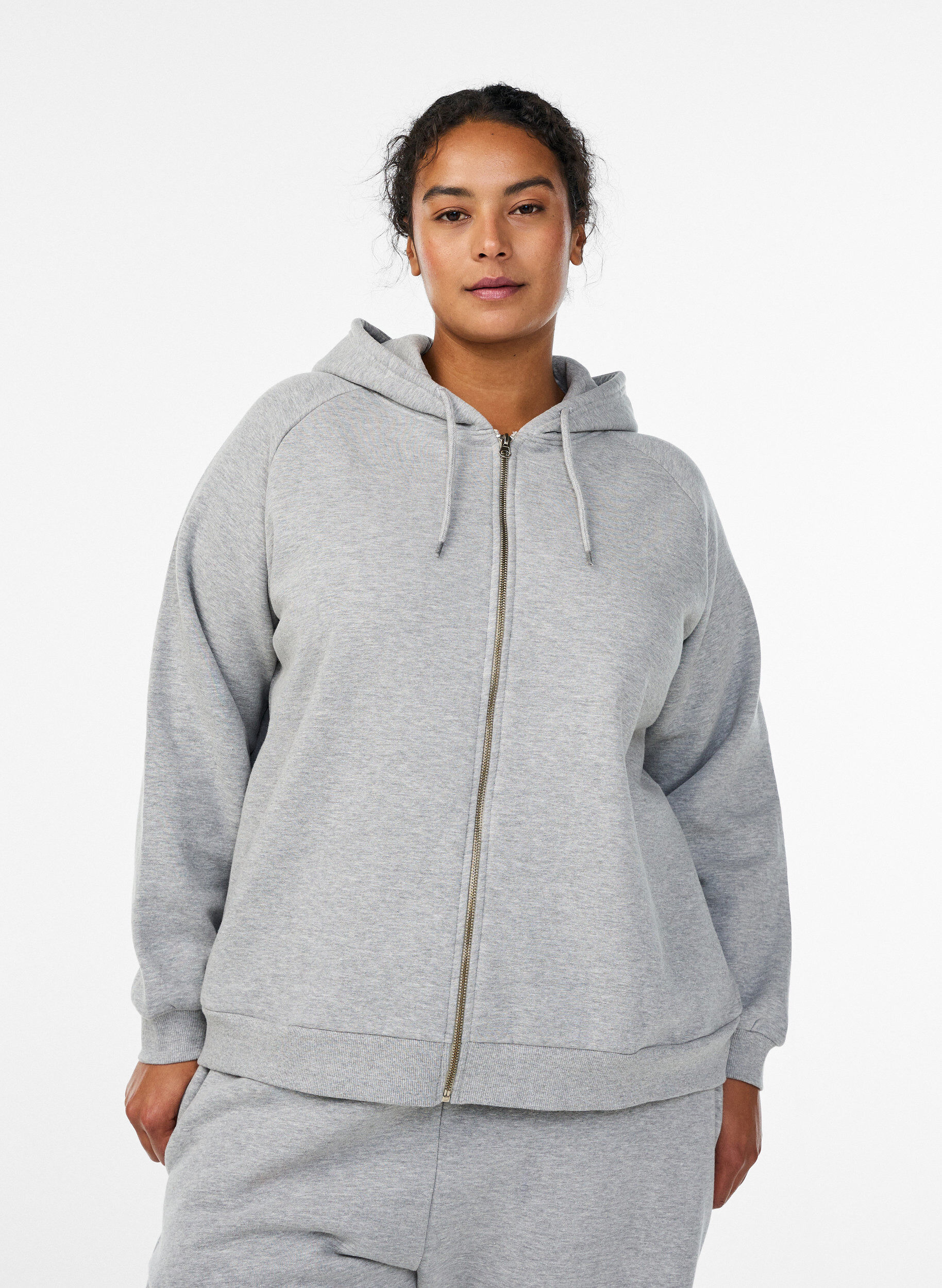 Zizzi Hoodie mit Rei&szlig;verschluss, Grau, Model image number 0