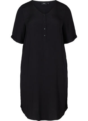 Kurzarm Kleid aus Viskose mit Knöpfen, Black, Packshot image number 0