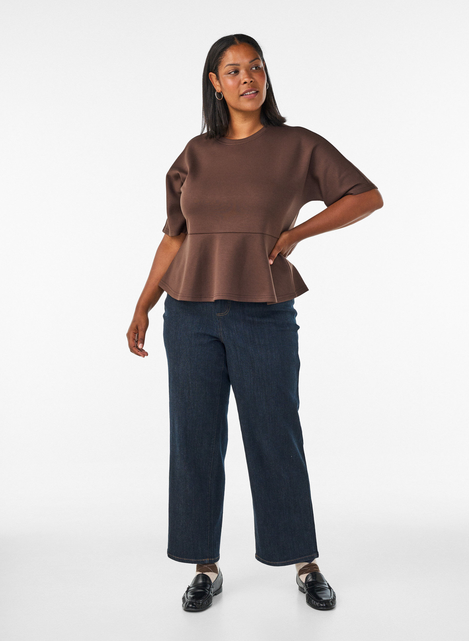 ZizziPeplum-Bluse mit ellenbogenlangen &Auml;rmeln, Braun, Model image number 1