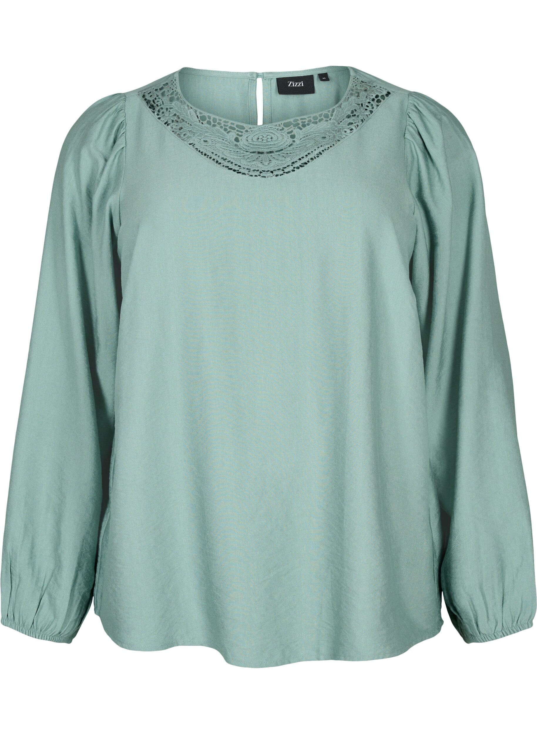 Zizzi Bluse aus Viskose mit H&auml;keldetails, Chinois Green, Packshot image number 0