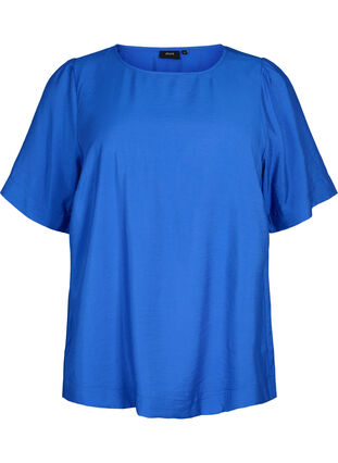 Bluse mit halblangen Ärmeln aus Viskose, Olympian Blue, Packshot image number 0