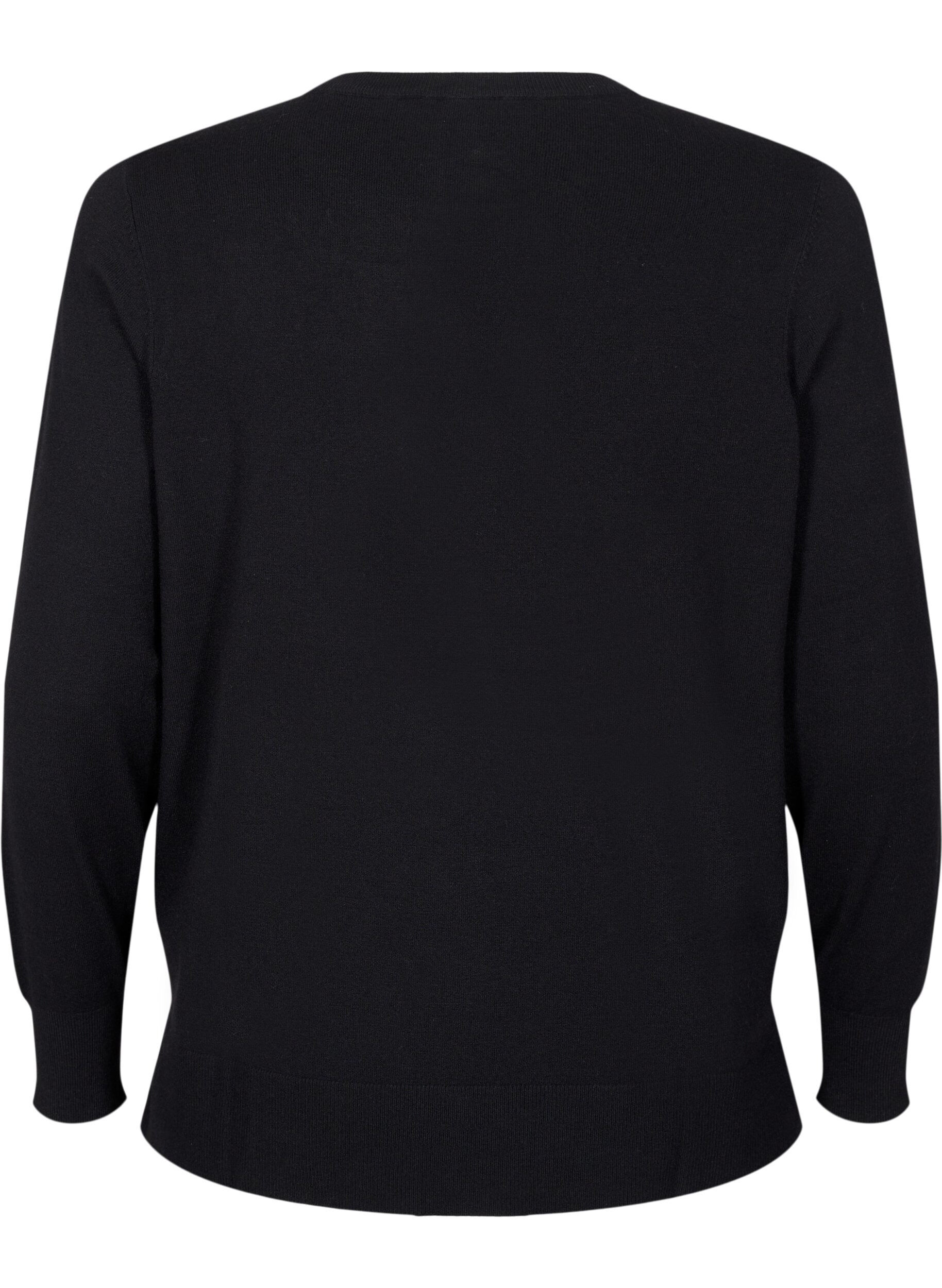 Zizzi Strickbluse mit langen &Auml;rmeln und Schlitz, Schwarz, Packshot image number 1