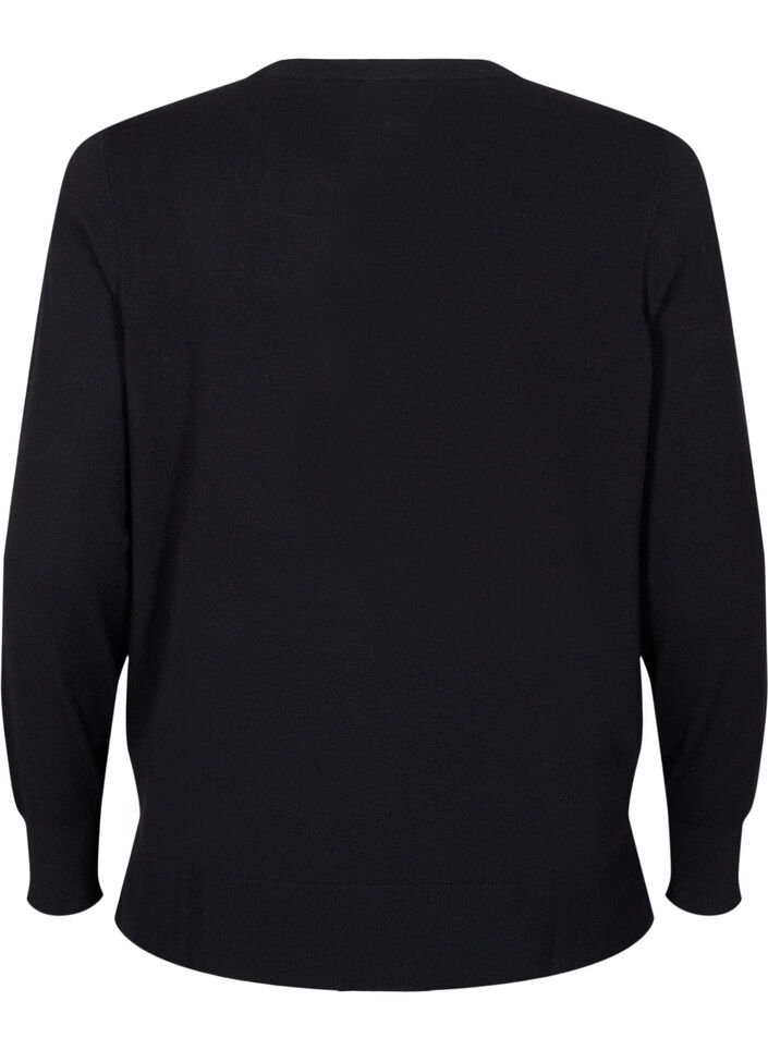 Strickbluse mit langen Ärmeln und Schlitz, Schwarz, Packshot image number 1