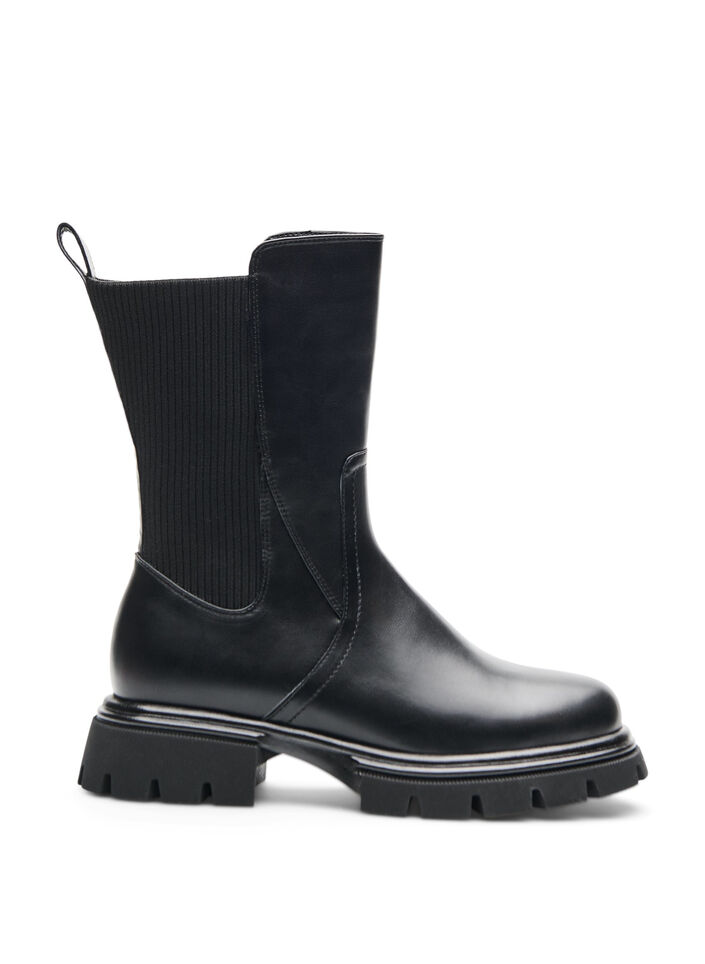 Chelsea-Boot mit klobiger Sohle und gerippten Eins&auml;tzen, Schwarz, Packshot image number 0