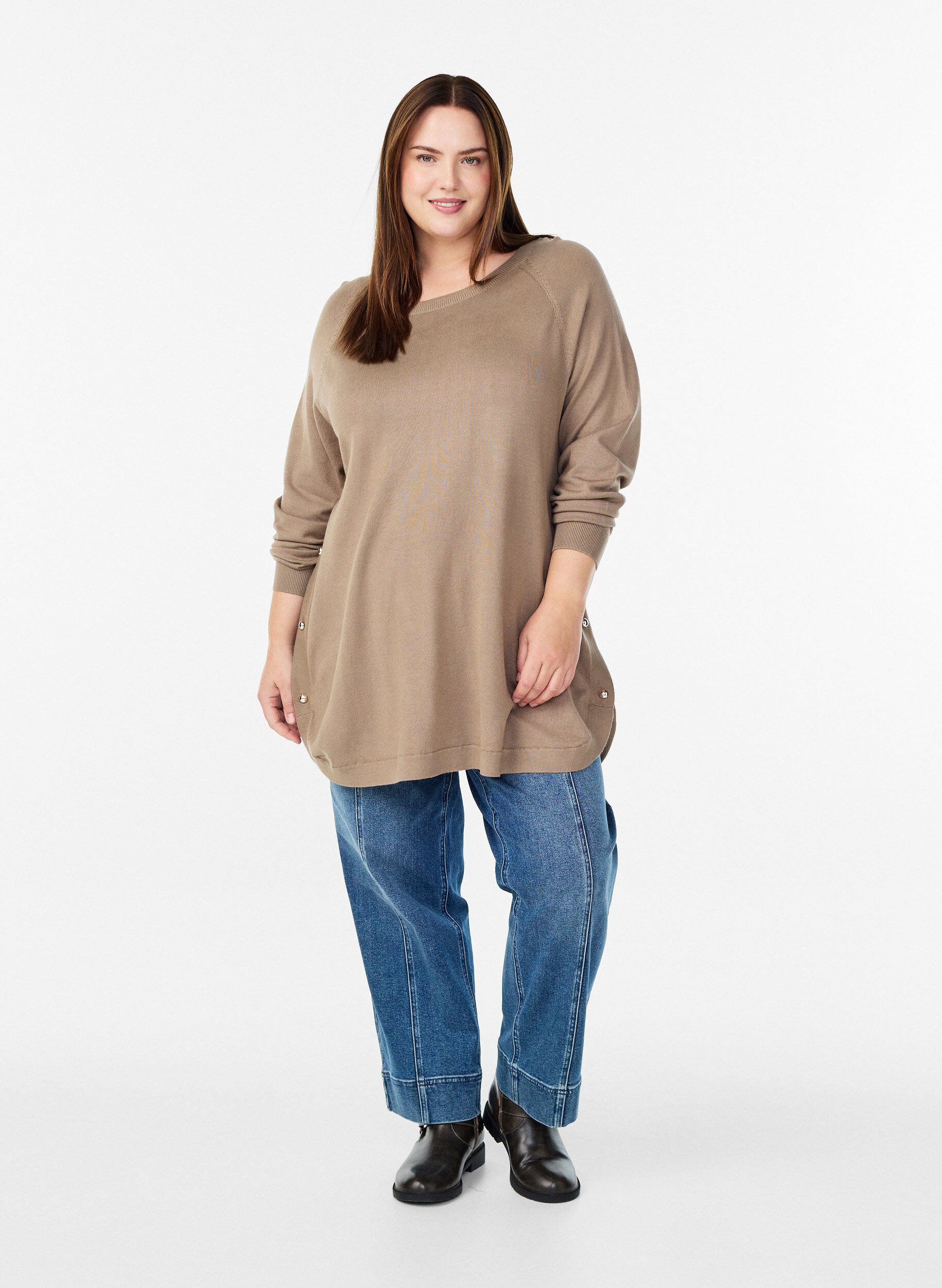 ZizziStrickbluse mit seitlichen Kn&ouml;pfen, Beige, Model image number 1