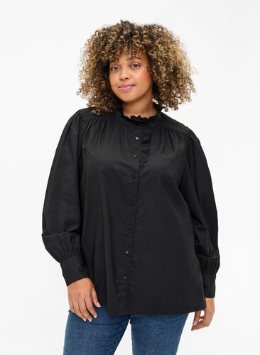 Viskose Shirt Bluse mit Ruffles, Black, Model image number 0