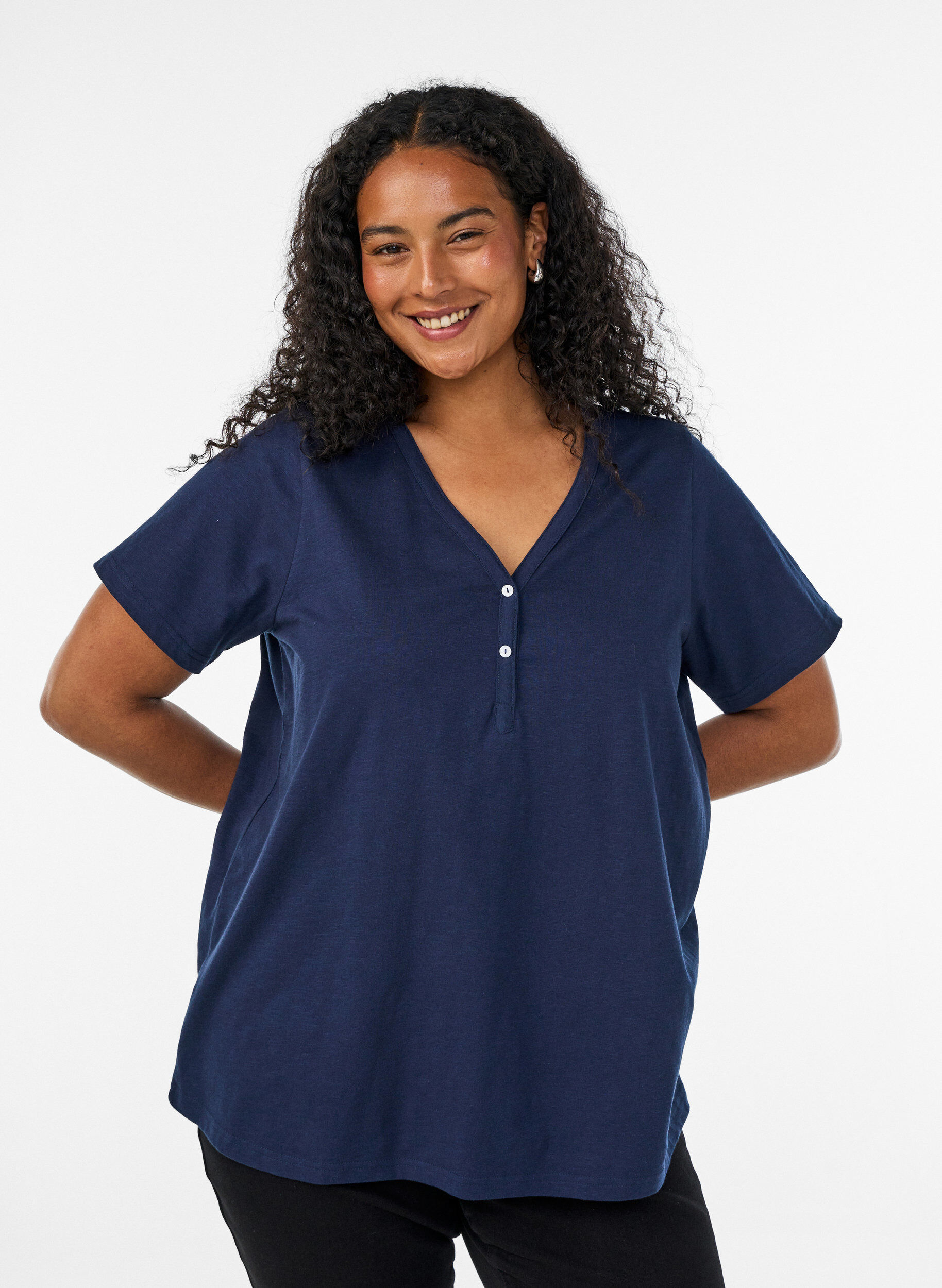ZizziT-Shirt mit Knopfleiste, Blau, Model image number 0