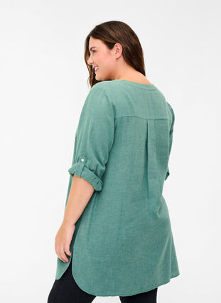 Hemdbluse mit V-Ausschnitt und Taschen, Balsam Green, Model image number 1