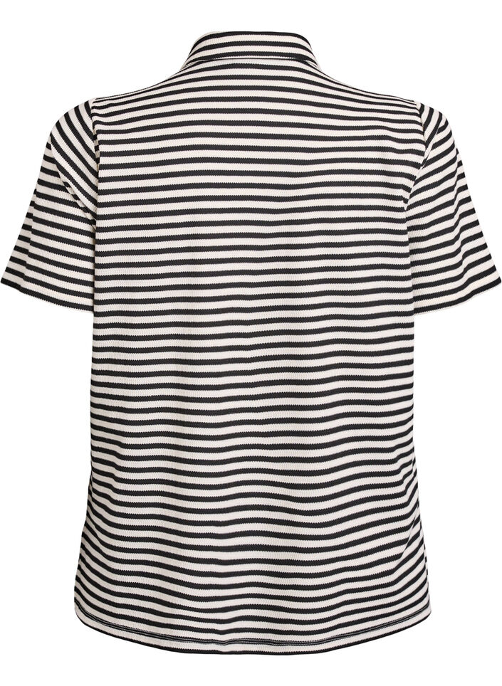 Kurzärmeliges Poloshirt mit Streifen, Schwarz, Packshot image number 1