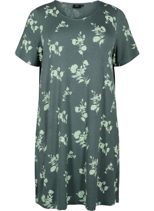 Kurzärmeliges Nachthemd aus Viskose mit Print, Balsam Green AOP, Packshot image number 0