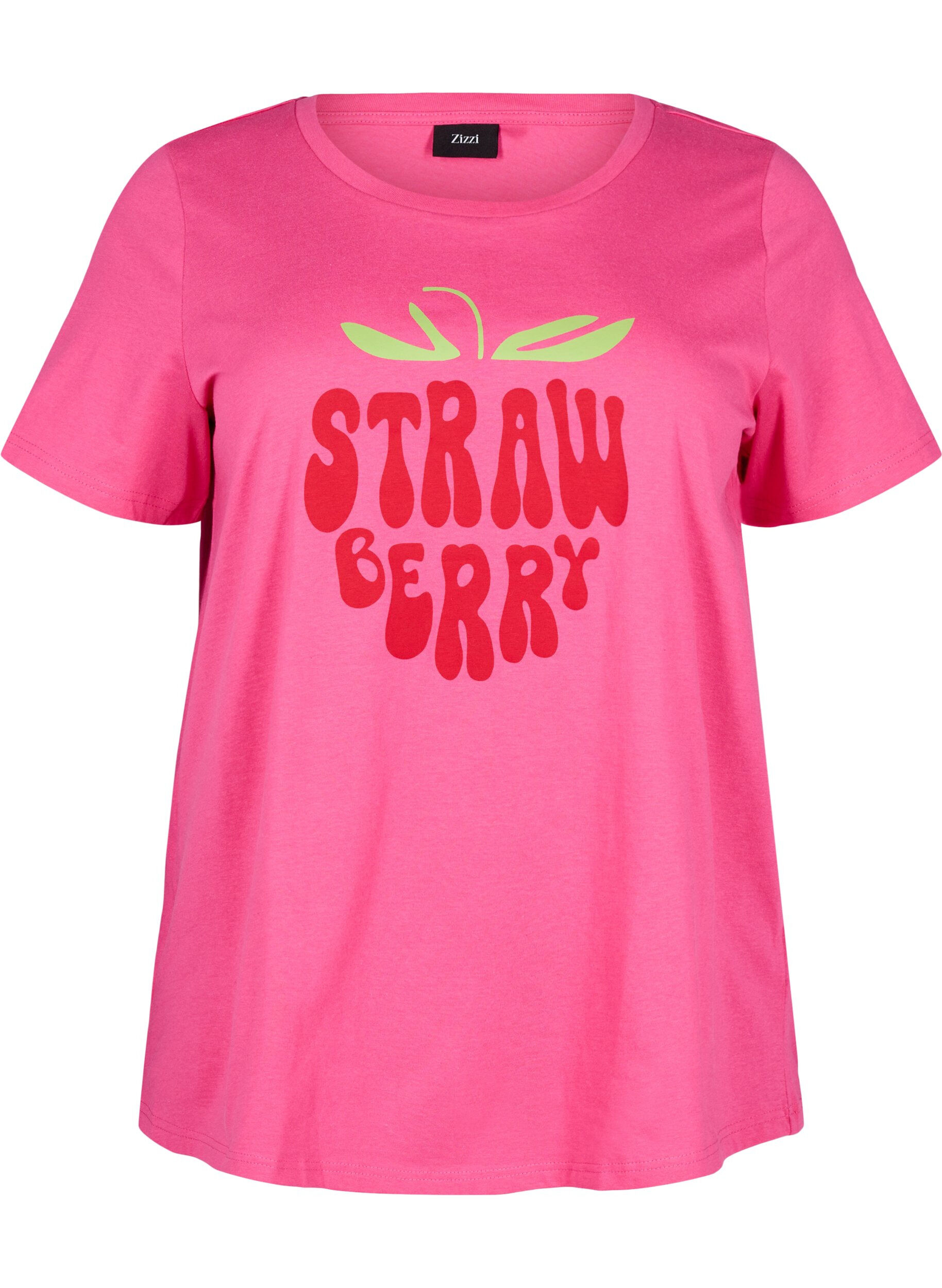 Zizzi Baumwoll-T-Shirt mit Motiv, Raspb. w. Strawberry, Packshot image number 0