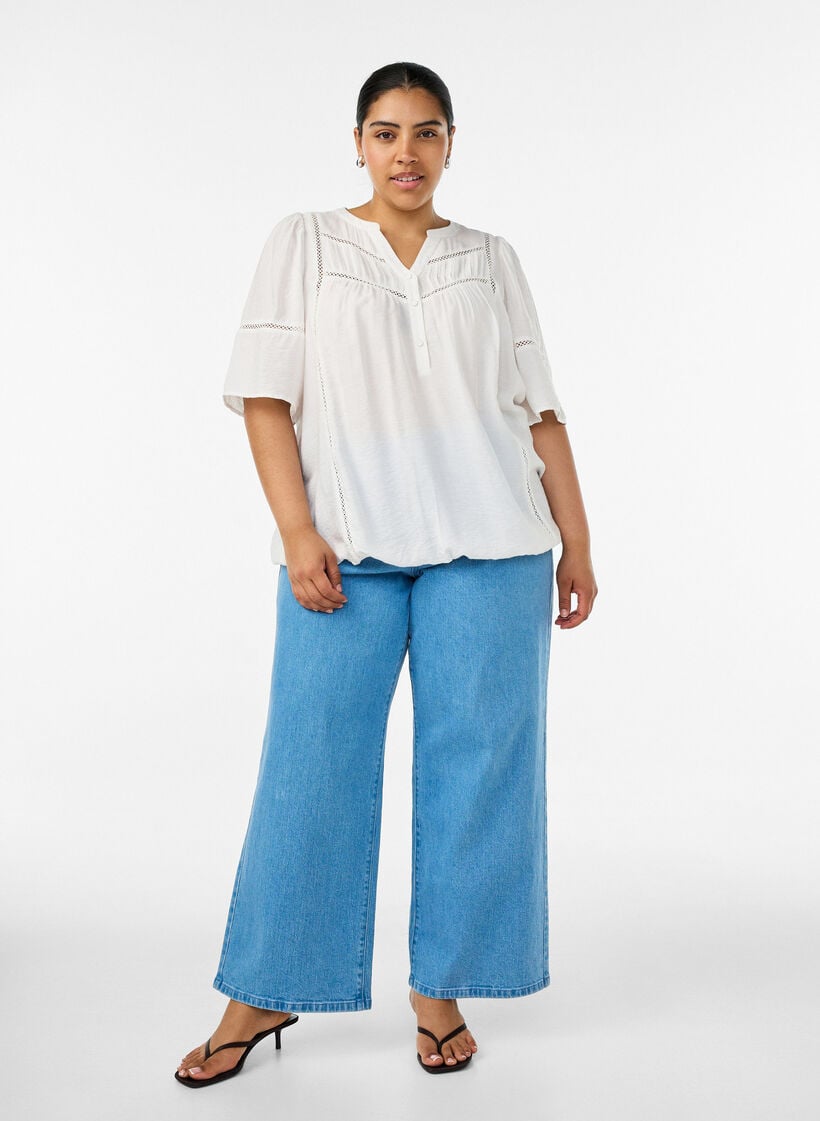 Bluse aus Viskose mit Biesen und Ballon&auml;rmeln, Vanille, Model image number 1