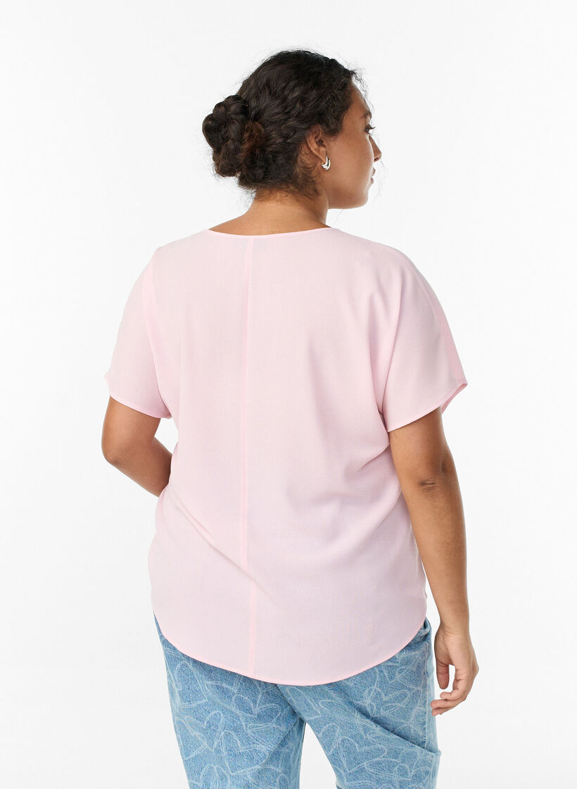 Bluse mit kurzen &Auml;rmeln und Rundhalsausschnitt, Pink, Model image number 2