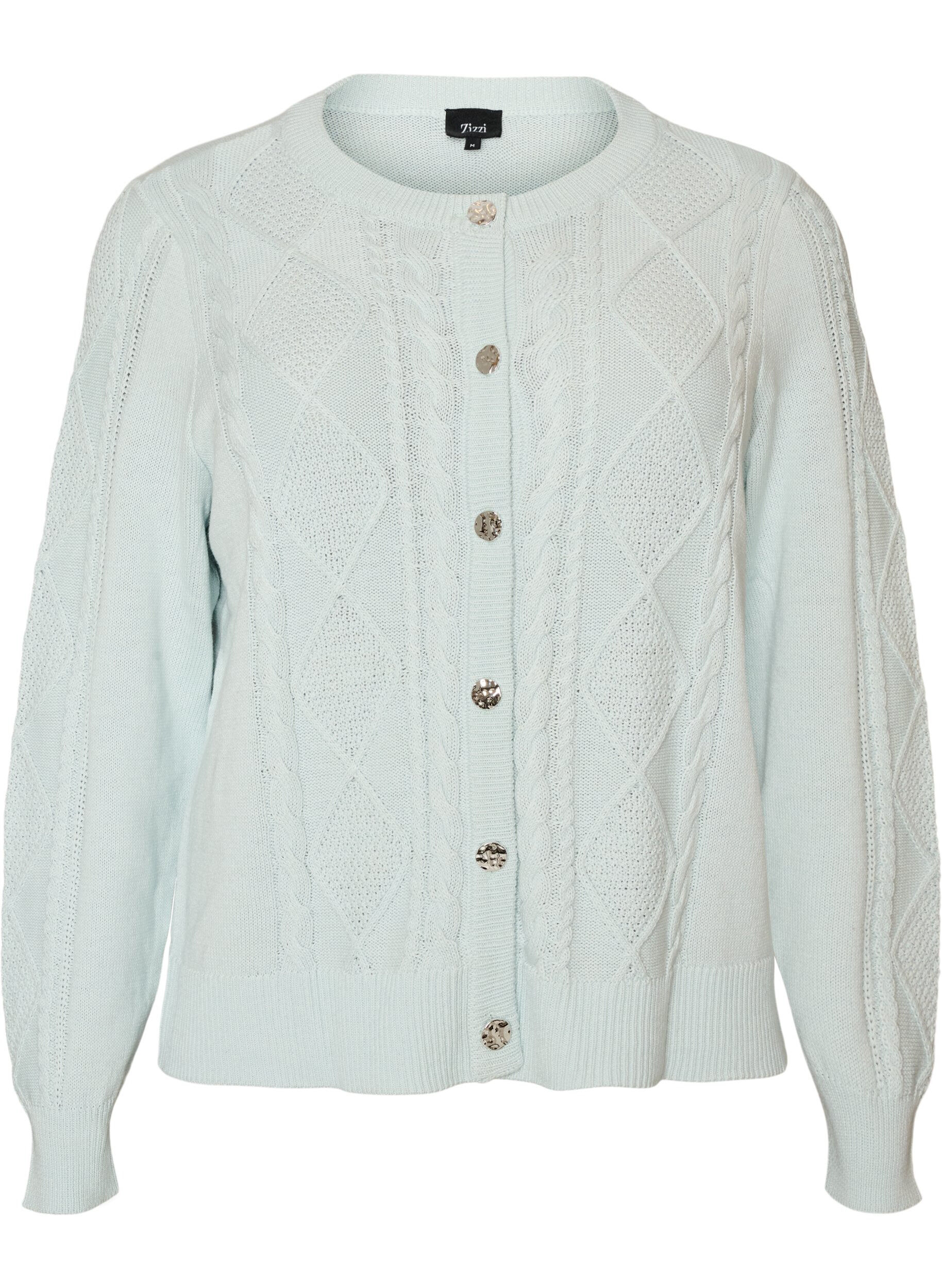 ZizziStrickjacke mit Zopfmuster und dekorativen Kn&ouml;pfen, Blau, Packshot image number 0