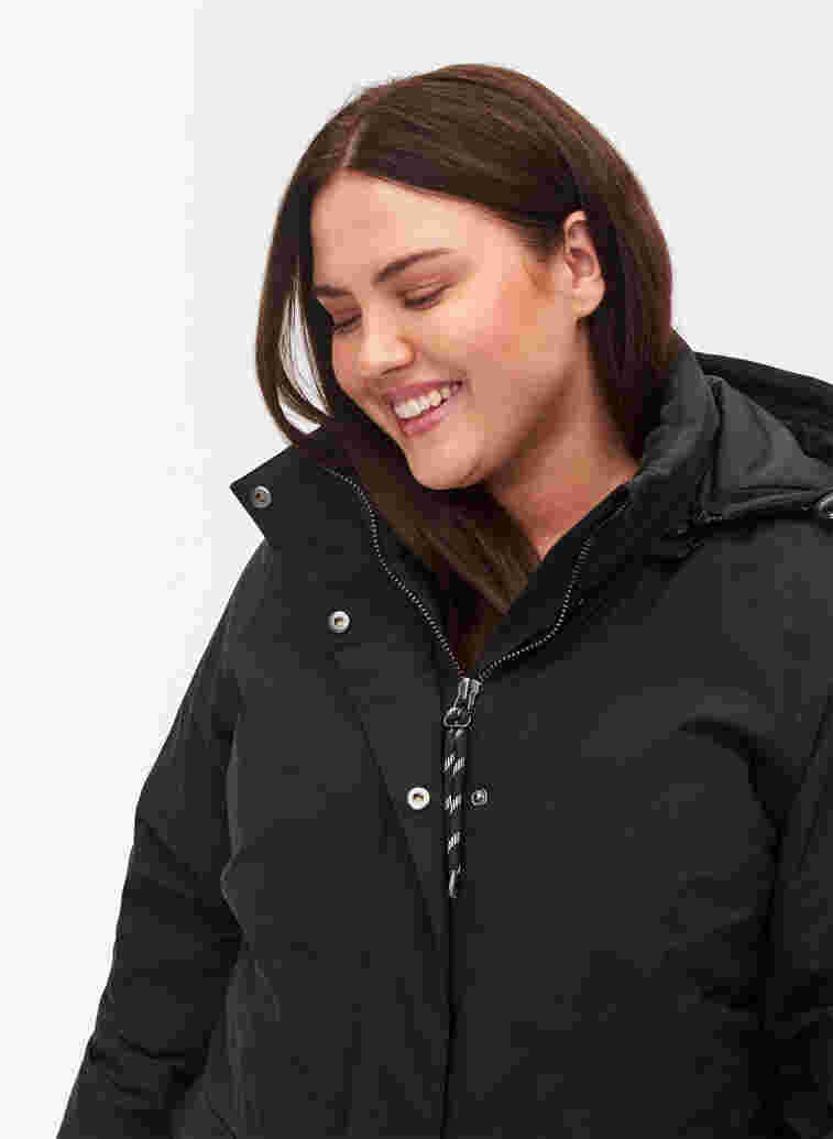Winterjacke mit abnehmbarer Kapuze und Taschen, Black, Model image number 3