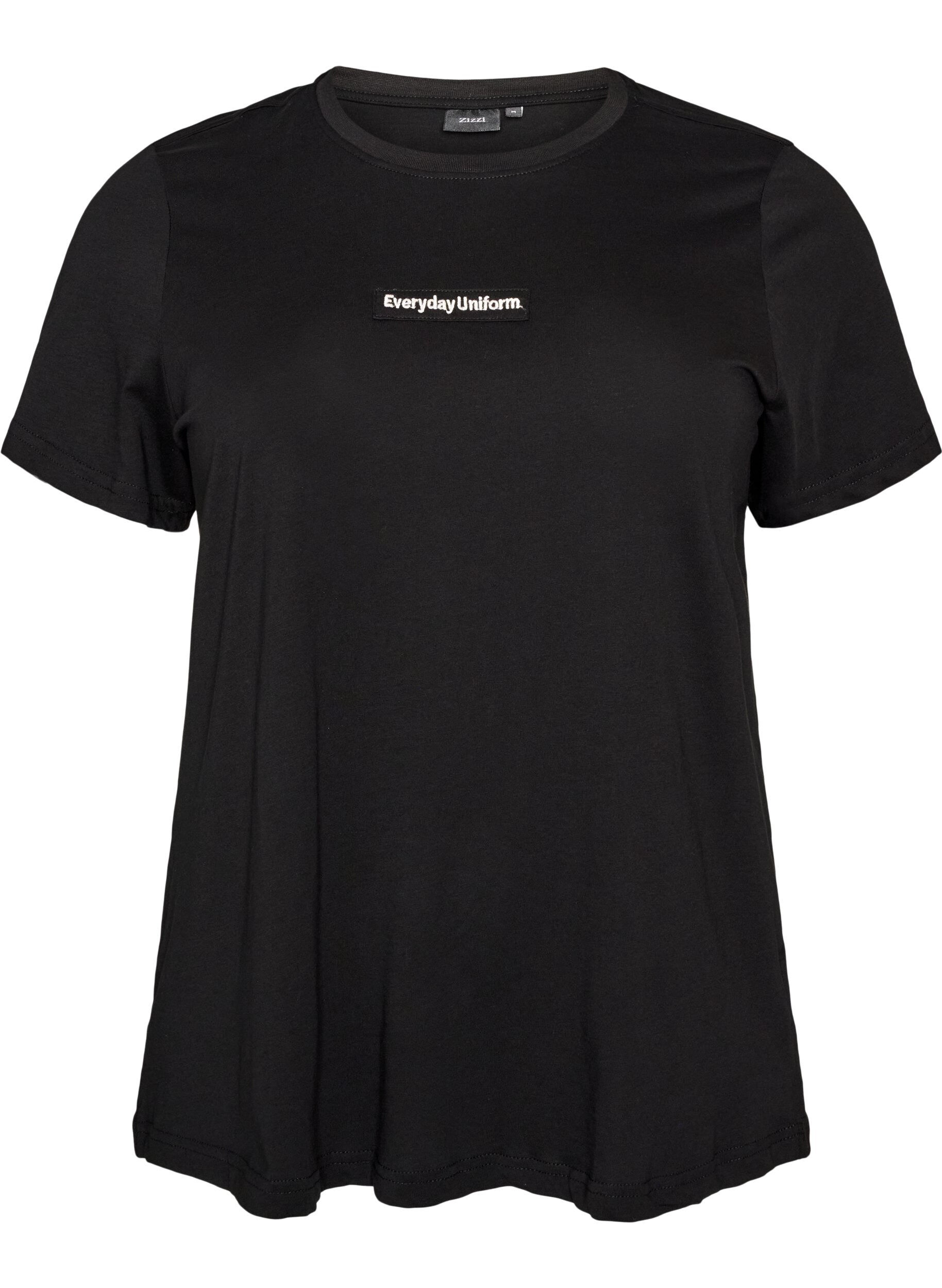 ZizziT-Shirt aus Baumwolle mit Text-Badge, Schwarz, Packshot image number 0