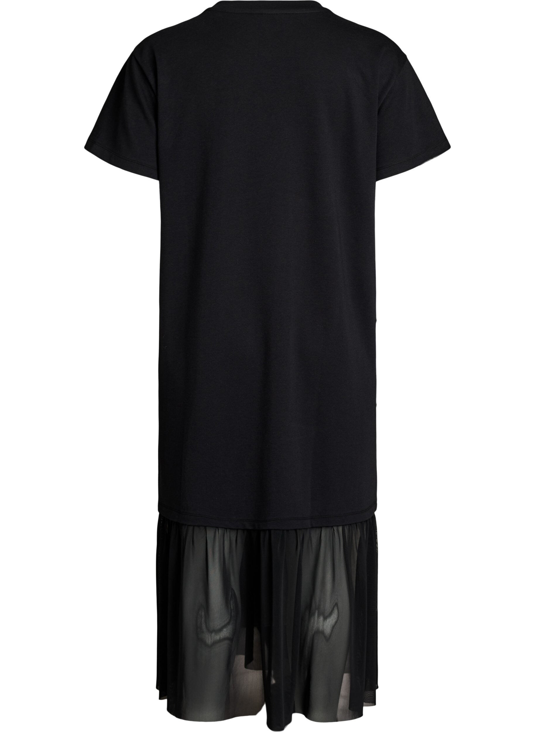 ZizziT-Shirt-Kleid mit transparentem Mesh-Saum, Schwarz, Packshot image number 1