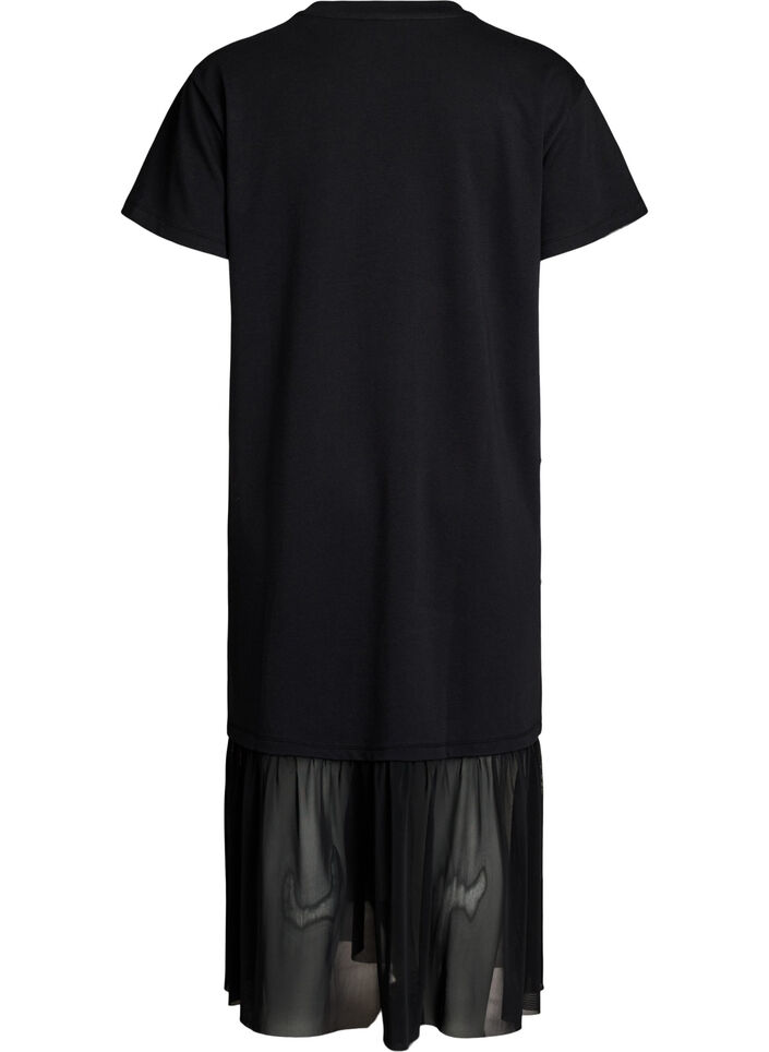 T-Shirt-Kleid mit transparentem Mesh-Saum, Schwarz, Packshot image number 1