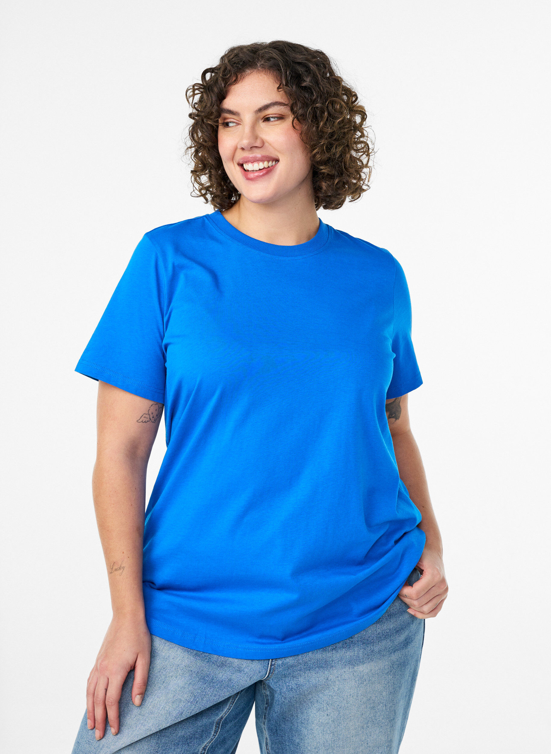ZizziBasic-T-Shirt aus Baumwolle mit Rundhalsausschnitt, Blau, Model image number 0