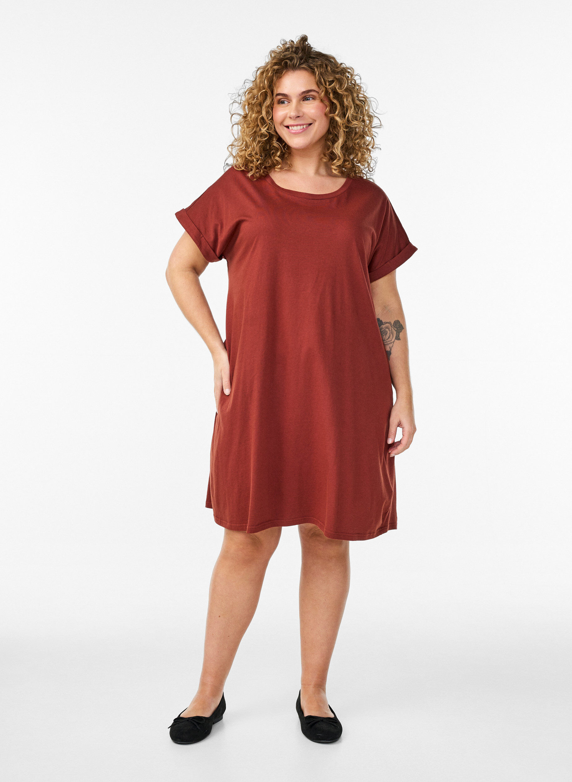 Zizzi 2er-Pack T-Shirt-Kleid mit kurzen &Auml;rmeln, Orange, Model image number 1