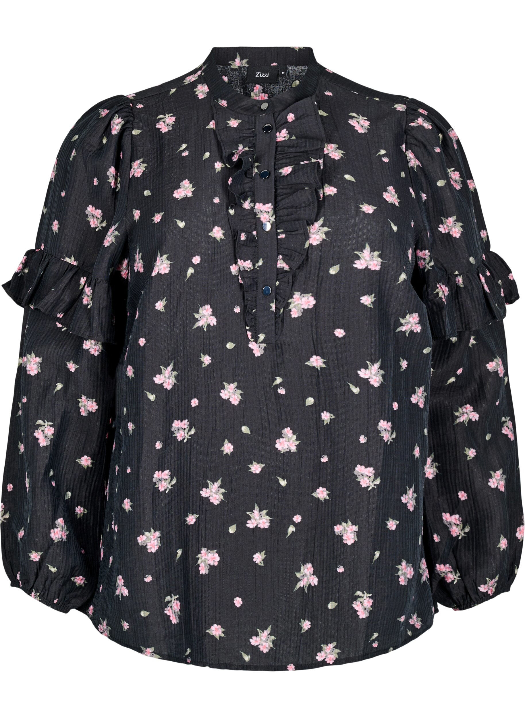 Zizzi Gebl&uuml;mte Bluse aus Lyocell, Schwarz, Packshot image number 0