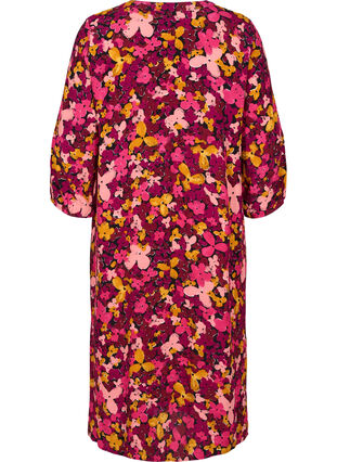 Viskosekleid mit Blumenprint und 3/4-Ärmeln, Hot Pink Flower, Packshot image number 1
