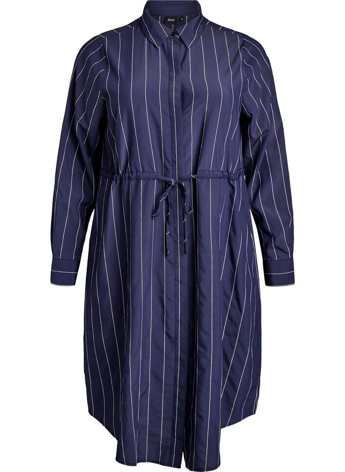 Langes Hemd mit Nadelstreifen und einem Bindeg&uuml;rtel, Blau, Packshot image number 0