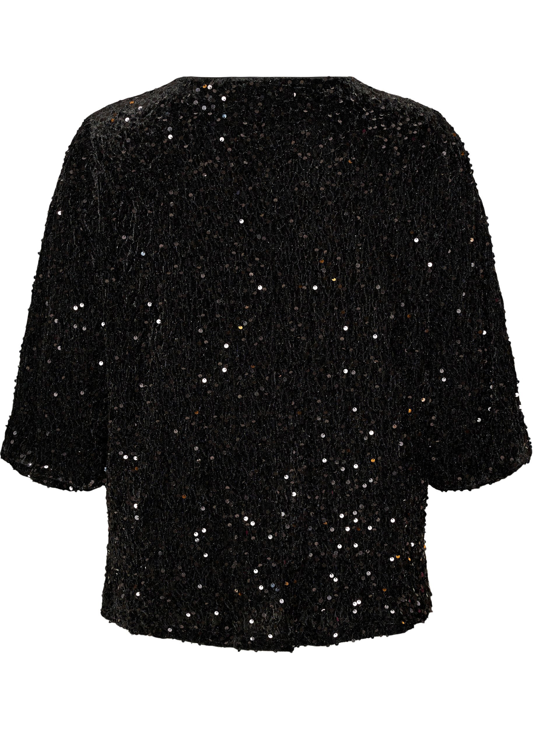 ZizziStrickjacke mit Pailletten und 3/4-&Auml;rmeln, Schwarz, Packshot image number 1