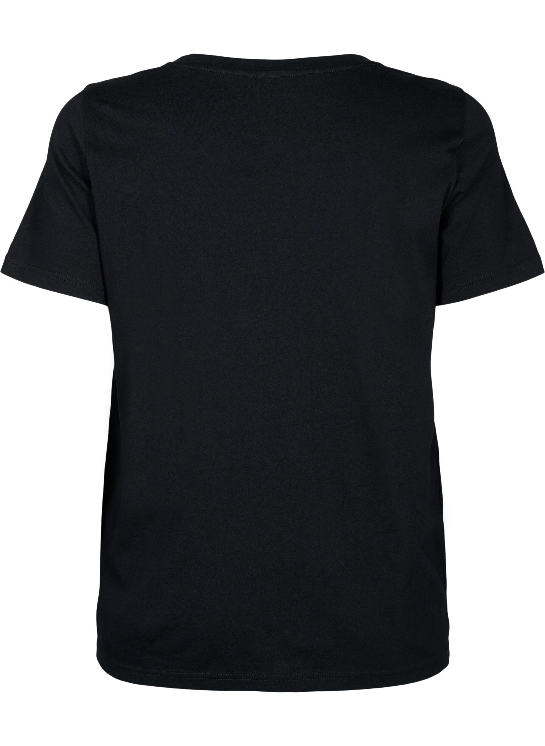 Zizzi Baumwoll-T-Shirt mit Pailletten, Black W. Be free, Packshot image number 1