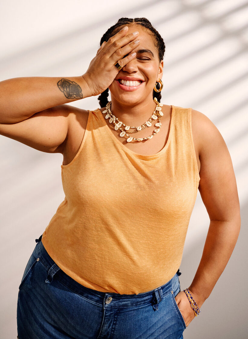 Top mit Struktur und Rundhalsausschnitt, Mock Orange, Image image number 0