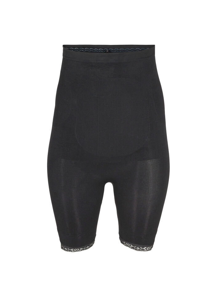 Hochtaillierte Shapewear Shorts mit Spitze, Black, Packshot image number 0