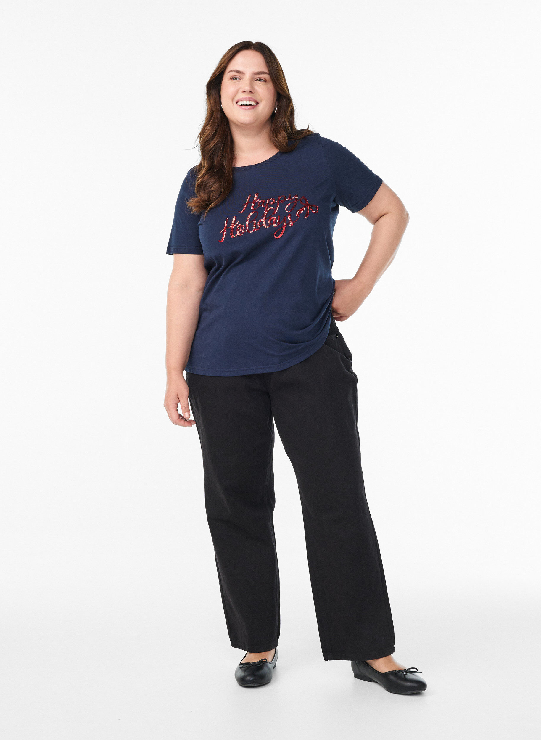 ZizziWeihnachts-T-Shirt aus Bio-Baumwolle, Blau, Model image number 1