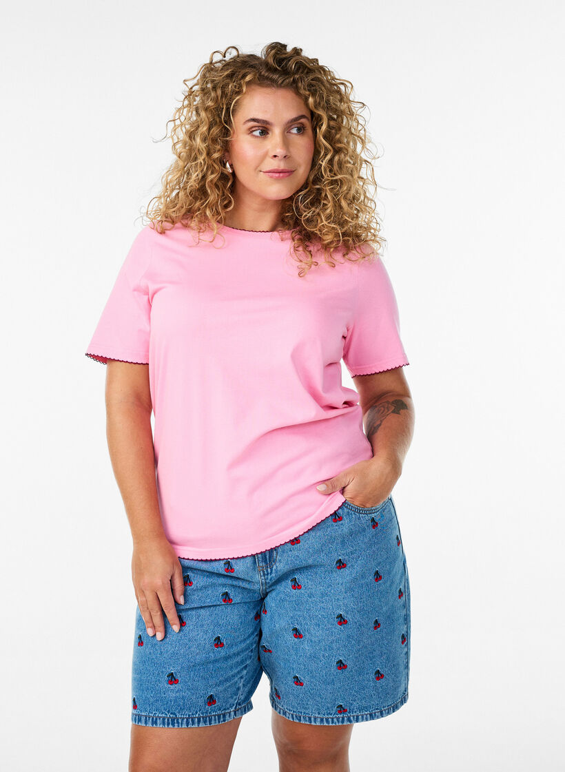 Bestickte Denimshorts, Blau, Model image number 0