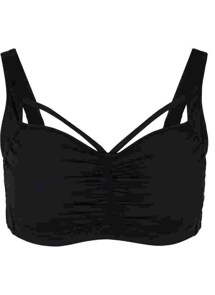 Bikini-BH mit Raffung und Zierbändern, Black, Packshot image number 0