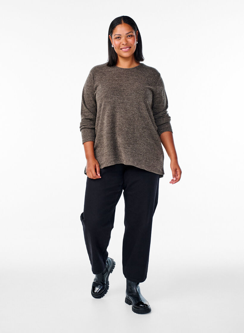 Langärmelige Bluse mit Struktur, Braun, Model image number 1