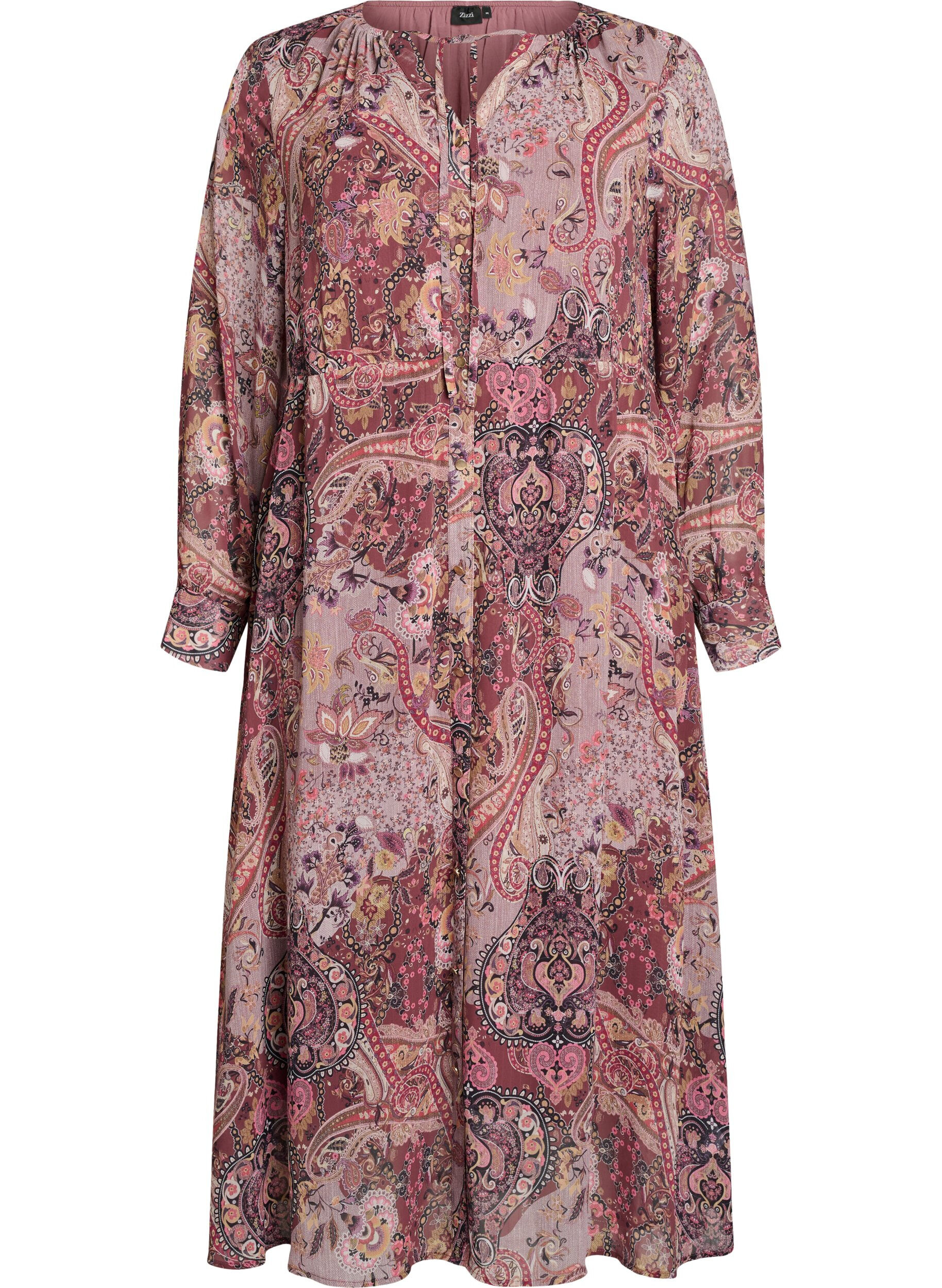 ZizziMidikleid mit Paisley-Muster und elastischem Bund, Lila, Packshot image number 0