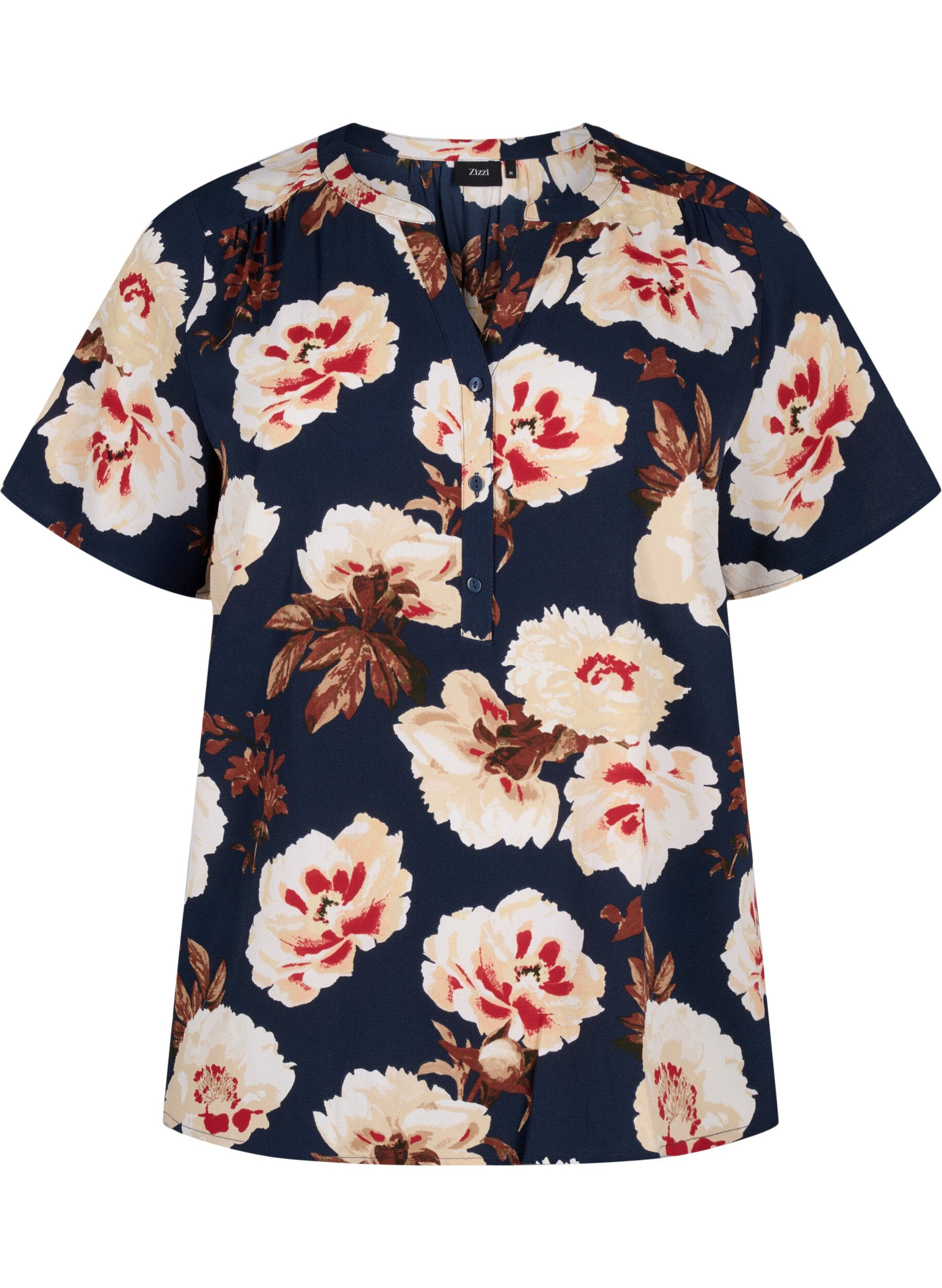 ZizziBluse mit kurzen &Auml;rmeln und V-Ausschnitt , Blau, Packshot image number 0