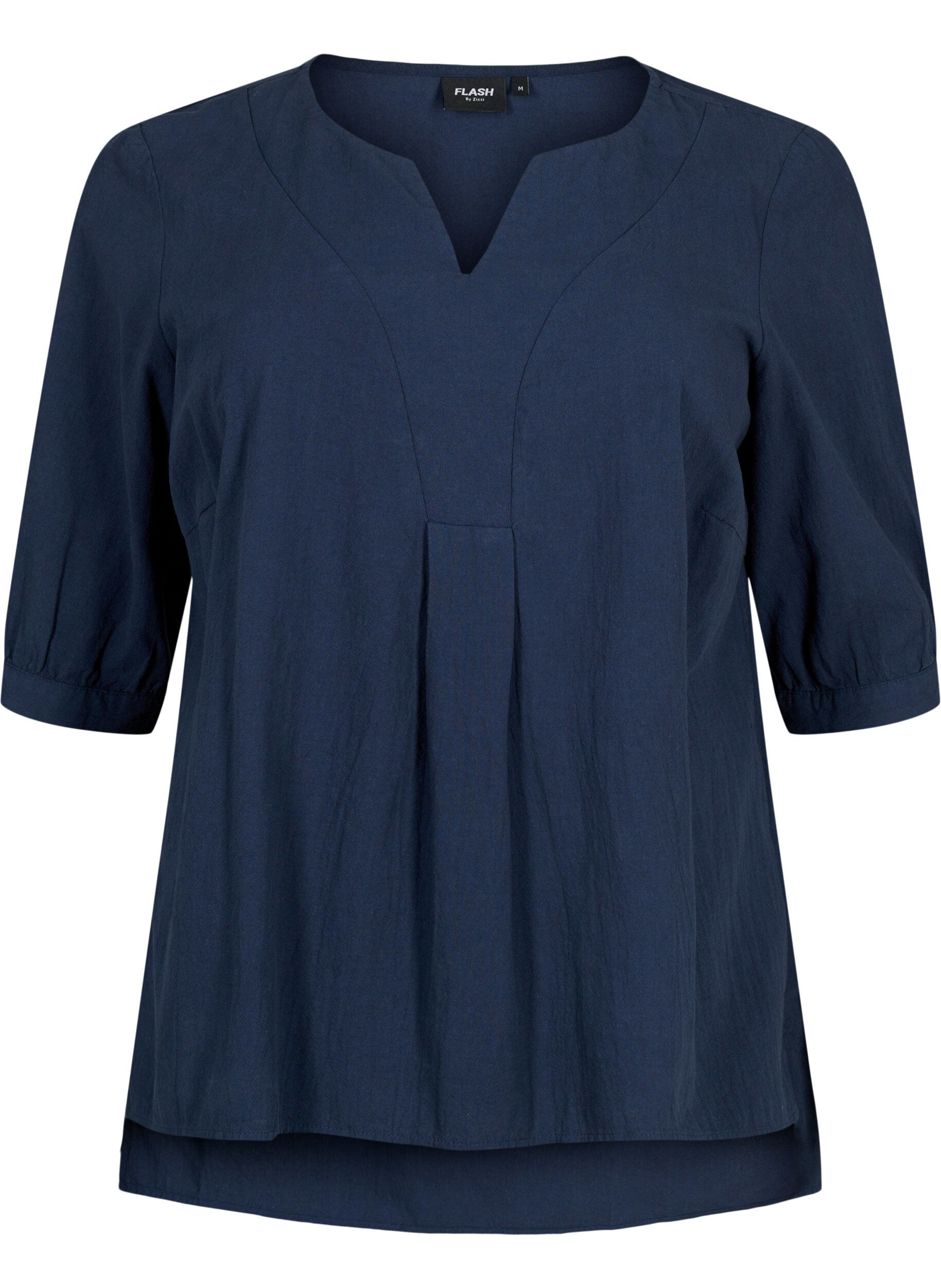 Zizzi FLASH - Bluse aus Baumwolle mit halblangen &Auml;rmeln, Navy Blazer, Packshot image number 0