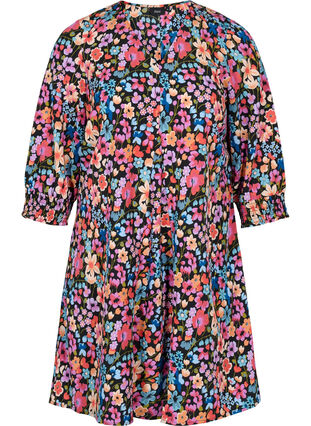 Kleid mit Blumenmuster, V-Ausschnitt und 3/4-Ärmeln, Flower AOP, Packshot image number 0