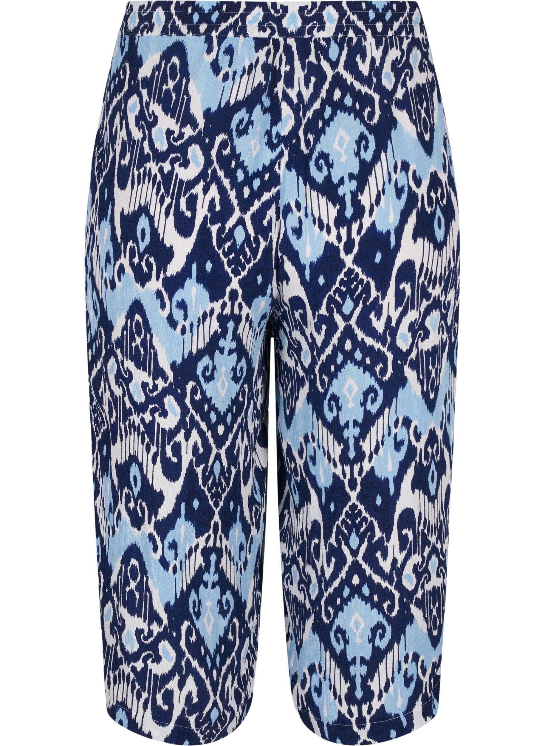 Zizzi Culotte-Hose aus Viskose mit Aufdruck, Blue Ethnic AOP, Packshot image number 1