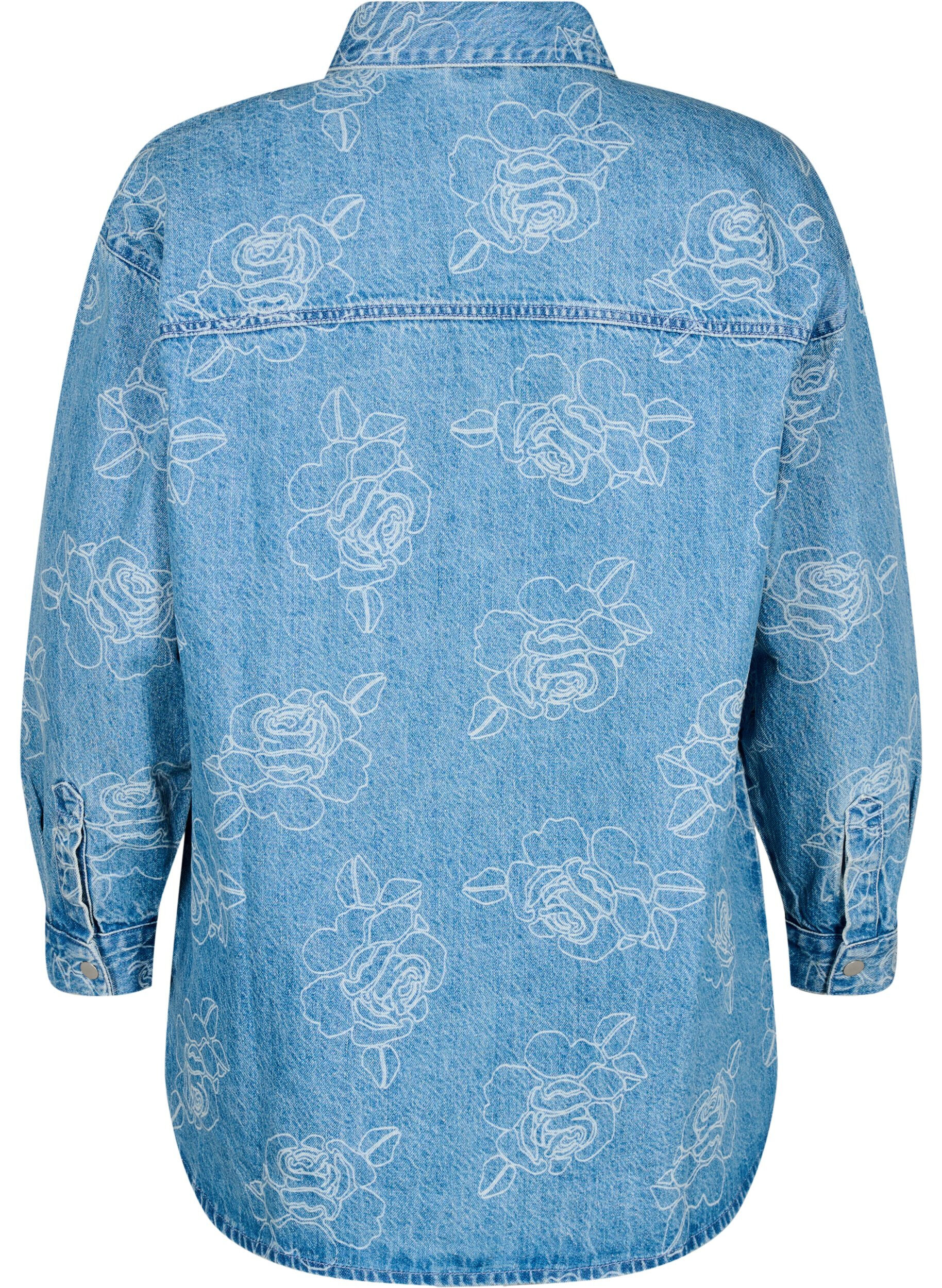 Zizzi Jeansjacke mit floralem Muster, Light Blue Denim, Packshot image number 1