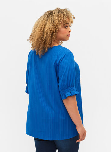 Gestreifte Bluse mit kurzen Ärmeln, Victoria blue, Model image number 1